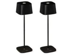 2er Set Wiederaufladbare LED Outdoor Tischleuchten dimmbar in Schwarz, Höhe 36cm