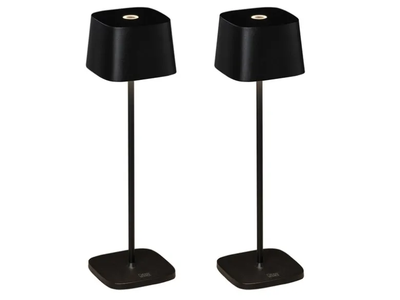 2er Set Wiederaufladbare LED Outdoor Tischleuchten dimmbar in Schwarz, Höhe 36cm