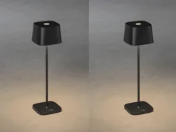 2er Set Wiederaufladbare LED Outdoor Tischleuchten dimmbar in Schwarz, Höhe 36cm