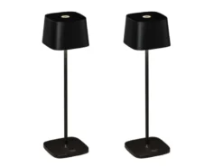 2er Set Wiederaufladbare LED Outdoor Tischleuchten dimmbar in Schwarz, Höhe 25cm