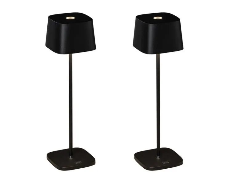 2er Set Wiederaufladbare LED Outdoor Tischleuchten dimmbar in Schwarz, Höhe 25cm