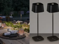 2er Set Wiederaufladbare LED Outdoor Tischleuchten dimmbar in Schwarz, Höhe 25cm