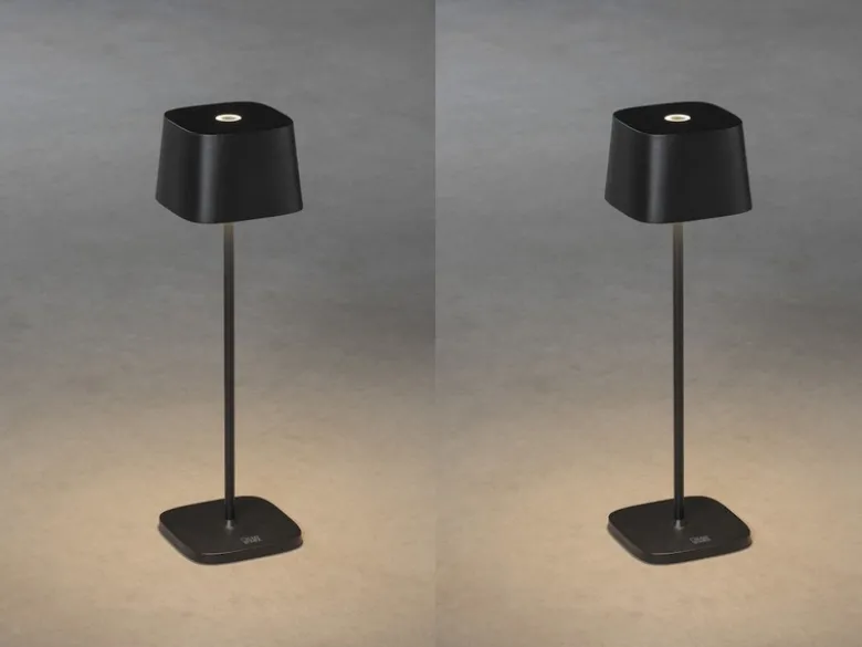 2er Set Wiederaufladbare LED Outdoor Tischleuchten dimmbar in Schwarz, Höhe 25cm