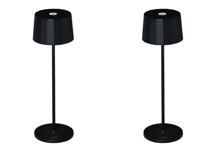 2er Set Wiederaufladbare LED Outdoor Tischleuchten dimmbar in Schwarz, Höhe 35cm