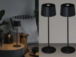 2er Set Wiederaufladbare LED Outdoor Tischleuchten dimmbar in Schwarz, Höhe 35cm