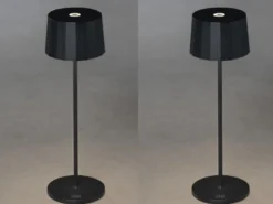 2er Set Wiederaufladbare LED Outdoor Tischleuchten dimmbar in Schwarz, Höhe 35cm
