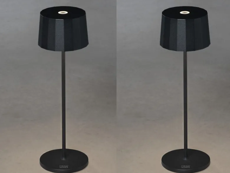 2er Set Wiederaufladbare LED Outdoor Tischleuchten dimmbar in Schwarz, Höhe 35cm
