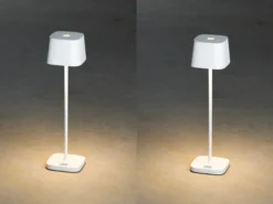 2er Set Wiederaufladbare LED Outdoor Tischleuchten dimmbar in Weiß, Höhe 25cm