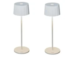 2er Set Wiederaufladbare LED Outdoor Tischleuchten dimmbar in Weiß, Höhe 35cm