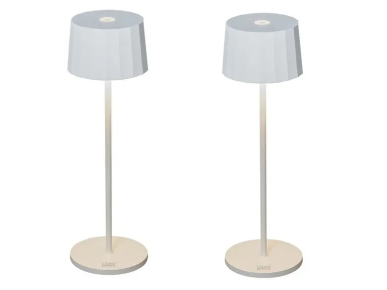 2er Set Wiederaufladbare LED Outdoor Tischleuchten dimmbar in Weiß, Höhe 35cm
