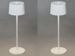 2er Set Wiederaufladbare LED Outdoor Tischleuchten dimmbar in Weiß, Höhe 35cm