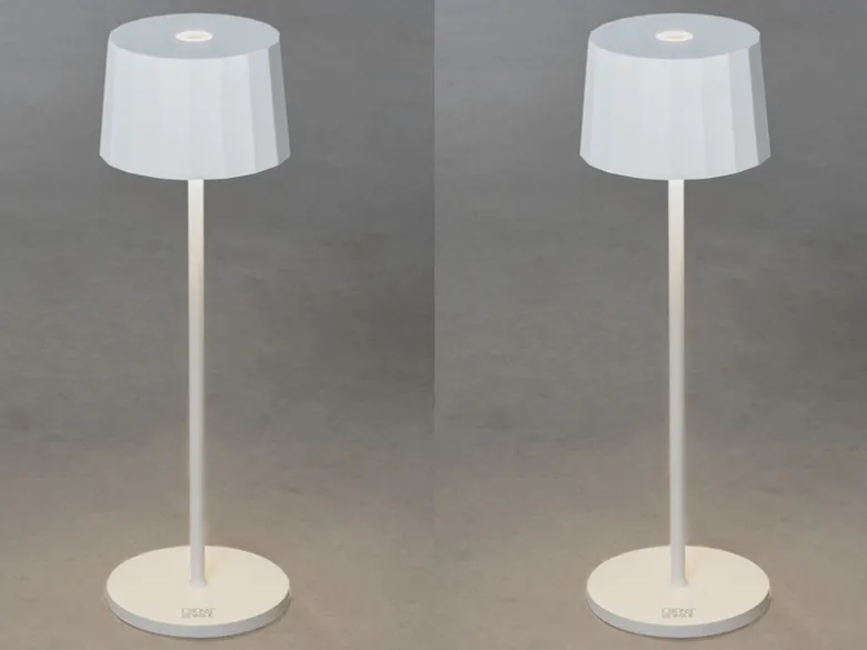 2er Set Wiederaufladbare LED Outdoor Tischleuchten dimmbar in Weiß, Höhe 35cm