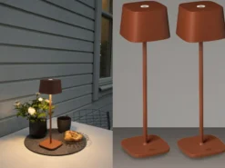 2er Set Wiederaufladbare LED Outdoor Tischleuchten dimmbar in Braun, Höhe 36cm