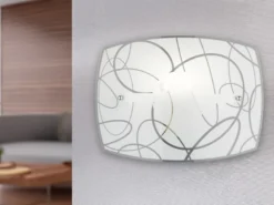 Exklusive Wandleuchte SPIRELLI Glasschirm in Weiß mit dezentem Dekor, B: 30cm