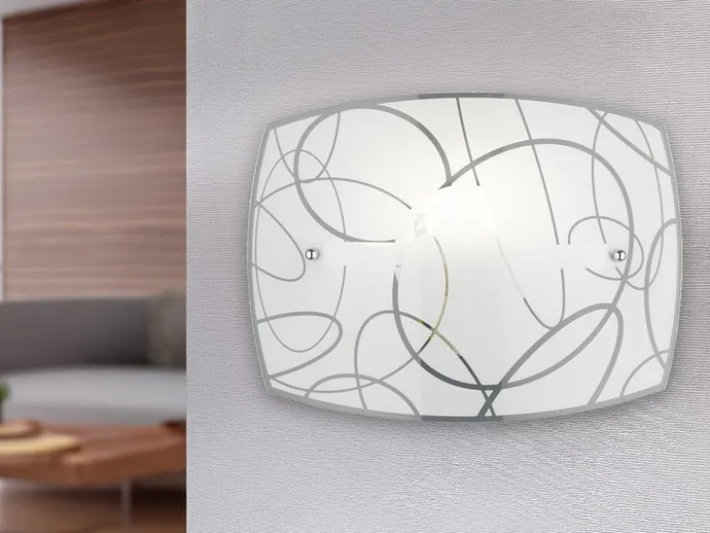 Exklusive Wandleuchte SPIRELLI Glasschirm in Weiß mit dezentem Dekor, B: 30cm