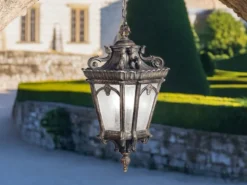 Extra große antike Hängelaterne TOURNAI Bronzefarbig, Ø 43cm