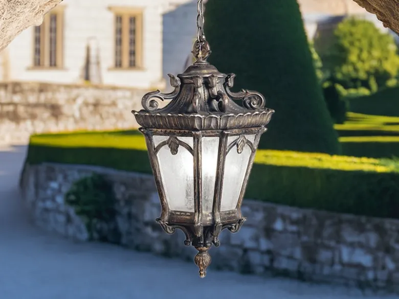 Extra große antike Hängelaterne TOURNAI Bronzefarbig, Ø 43cm