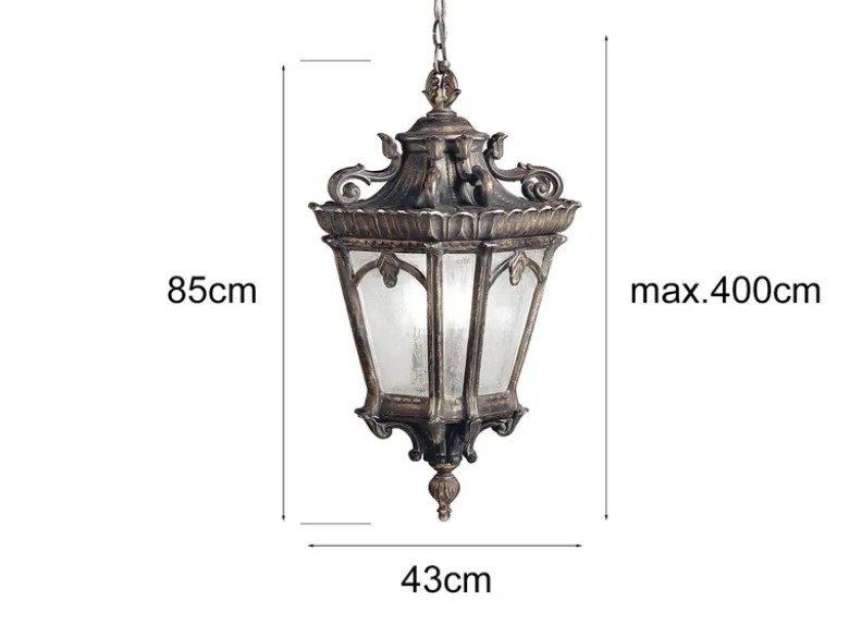Extra große antike Hängelaterne TOURNAI Bronzefarbig, Ø 43cm