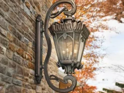 Extra große antike LED Außenwandleuchte stehend Bronzefarbig, Höhe 117cm