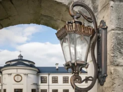 Extra große antike LED Außenwandleuchte stehend Bronzefarbig, Höhe 117cm
