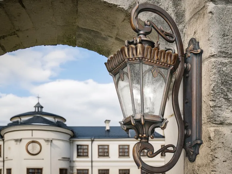 Extra große antike LED Außenwandleuchte stehend Bronzefarbig, Höhe 117cm