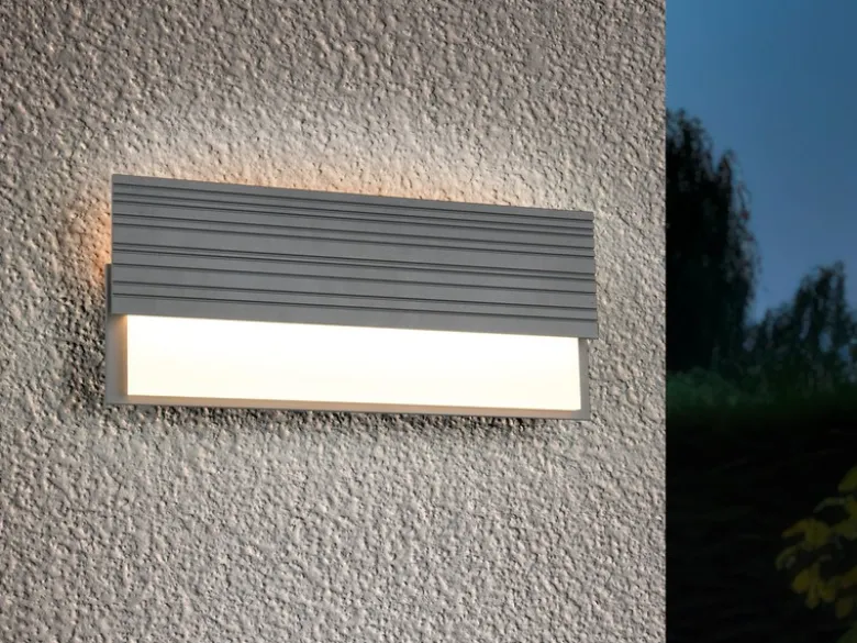 Flache LED Außenwandleuchte MARIZA aus Aluminium in Anthrazit, Breite 40cm