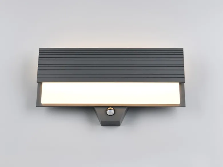 Flache LED Außenwandleuchte MARIZA mit Bewegungsmelder in Anthrazit, Breite 40cm