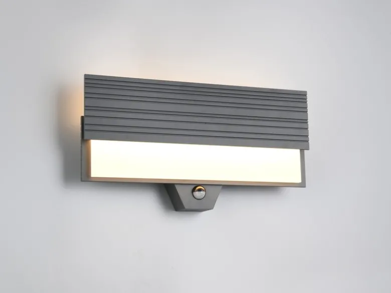 Flache LED Außenwandleuchte MARIZA mit Bewegungsmelder in Anthrazit, Breite 40cm