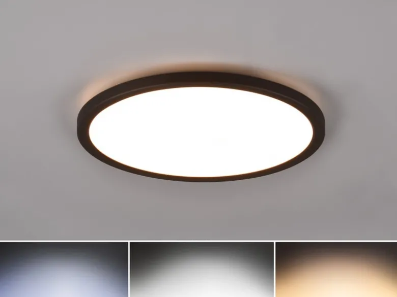 Flache LED Deckenleuchte AUREO Schwarz dimmbar RGB Farbwechsler, Ø 29cm