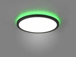 Flache LED Deckenleuchte AUREO Schwarz dimmbar RGB Farbwechsler, Ø 29cm