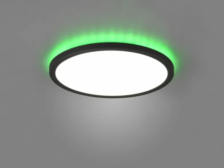 Flache LED Deckenleuchte AUREO Schwarz dimmbar RGB Farbwechsler, Ø 29cm