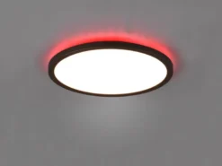 Flache LED Deckenleuchte AUREO Schwarz dimmbar RGB Farbwechsler, Ø 29cm