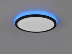 Flache LED Deckenleuchte AUREO Schwarz dimmbar RGB Farbwechsler, Ø 29cm