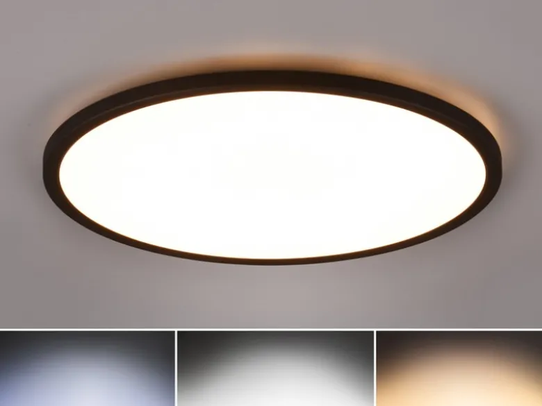 Flache LED Deckenleuchte AUREO Schwarz, mit Fernbedienung dimmbar Ø 40cm