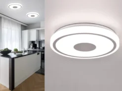 Flache LED Deckenleuchte BUNDA Weiß-Chrom, Neutralweiß, Ø 33cm