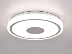 Flache LED Deckenleuchte BUNDA Weiß-Chrom, Neutralweiß, Ø 33cm