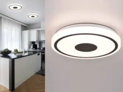 Flache LED Deckenleuchte BUNDA Weiß-Schwarz, Warmweiß, Ø 33cm