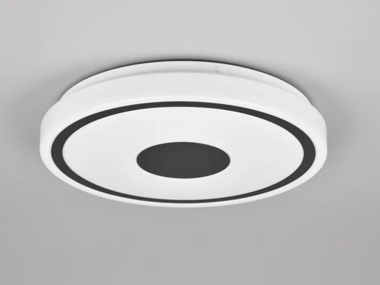 Flache LED Deckenleuchte BUNDA Weiß-Schwarz, Warmweiß, Ø 33cm