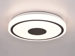 Flache LED Deckenleuchte BUNDA Weiß-Schwarz, Warmweiß, Ø 33cm