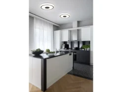 Flache LED Deckenleuchte BUNDA Weiß-Schwarz, Warmweiß, Ø 33cm