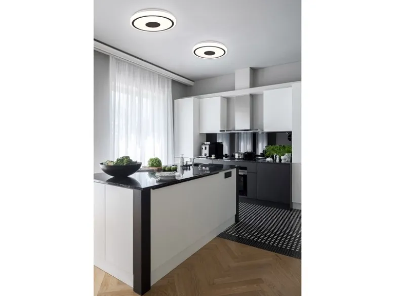 Flache LED Deckenleuchte BUNDA Weiß-Schwarz, Warmweiß, Ø 33cm