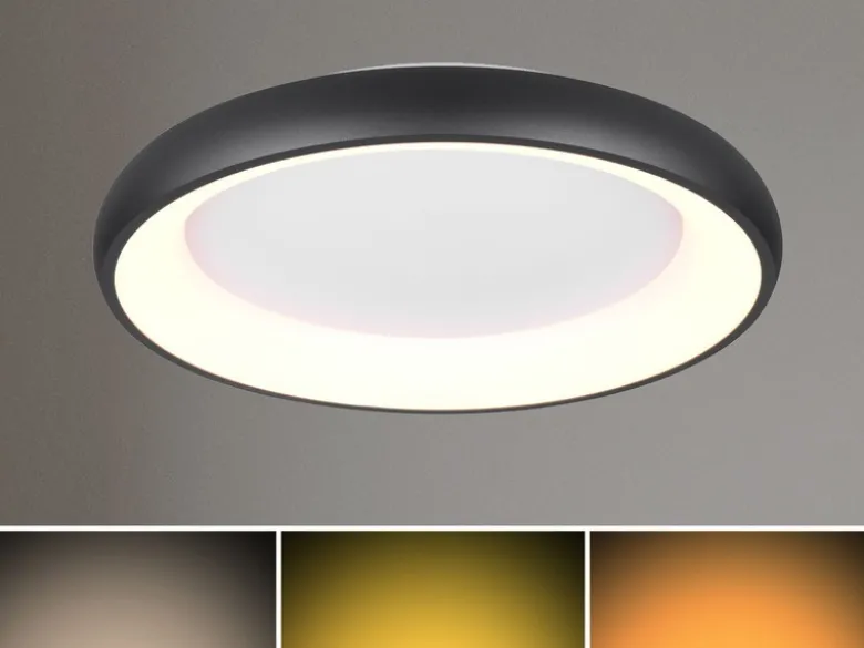 Flache LED Deckenleuchte CARDONA groß Schwarz, dimmbar & 3 Lichtfarben, Ø 62cm