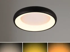 Flache LED Deckenleuchte CARDONA Schwarz, dimmbar & 3 Lichtfarben, Ø 46,5cm