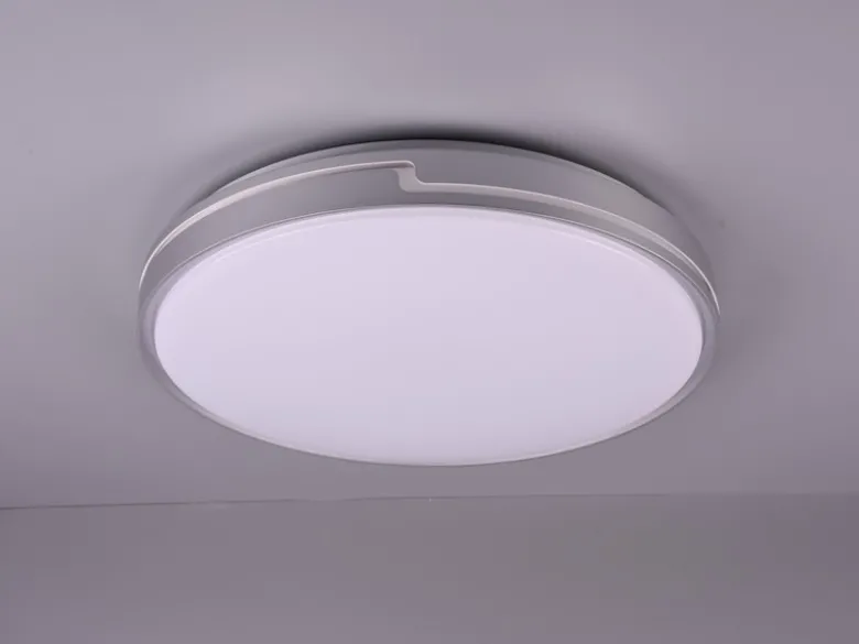 Flache LED Deckenleuchte dimmbar über Schalter Weiß Silber, Ø 49cm