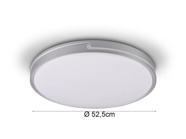 Flache LED Deckenleuchte dimmbar über Schalter Weiß Silber, Ø 49cm