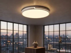 Flache LED Deckenleuchte dimmbar über Schalter Weiß Silber, Ø 49cm