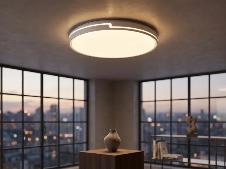 Flache LED Deckenleuchte dimmbar über Schalter Weiß Silber, Ø 49cm