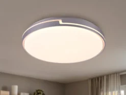 Flache LED Deckenleuchte dimmbar über Schalter Weiß Silber, Ø 49cm