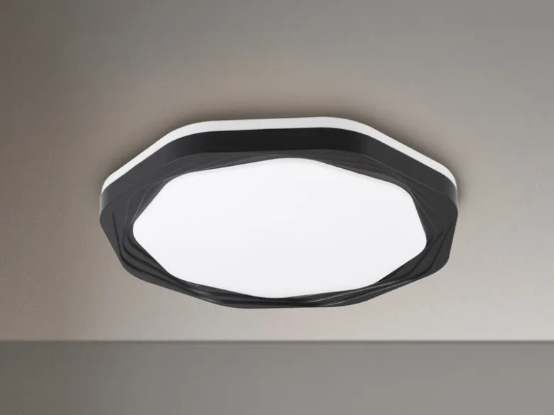 Flache LED Deckenleuchte dimmbar über Schalter Weiß Schwarz, Ø 52,5cm