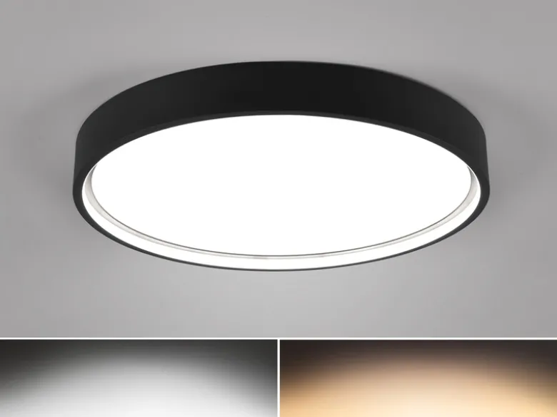 Flache LED Deckenleuchte DOHA mit 2 Lichtfarben in Schwarz, Ø 45cm
